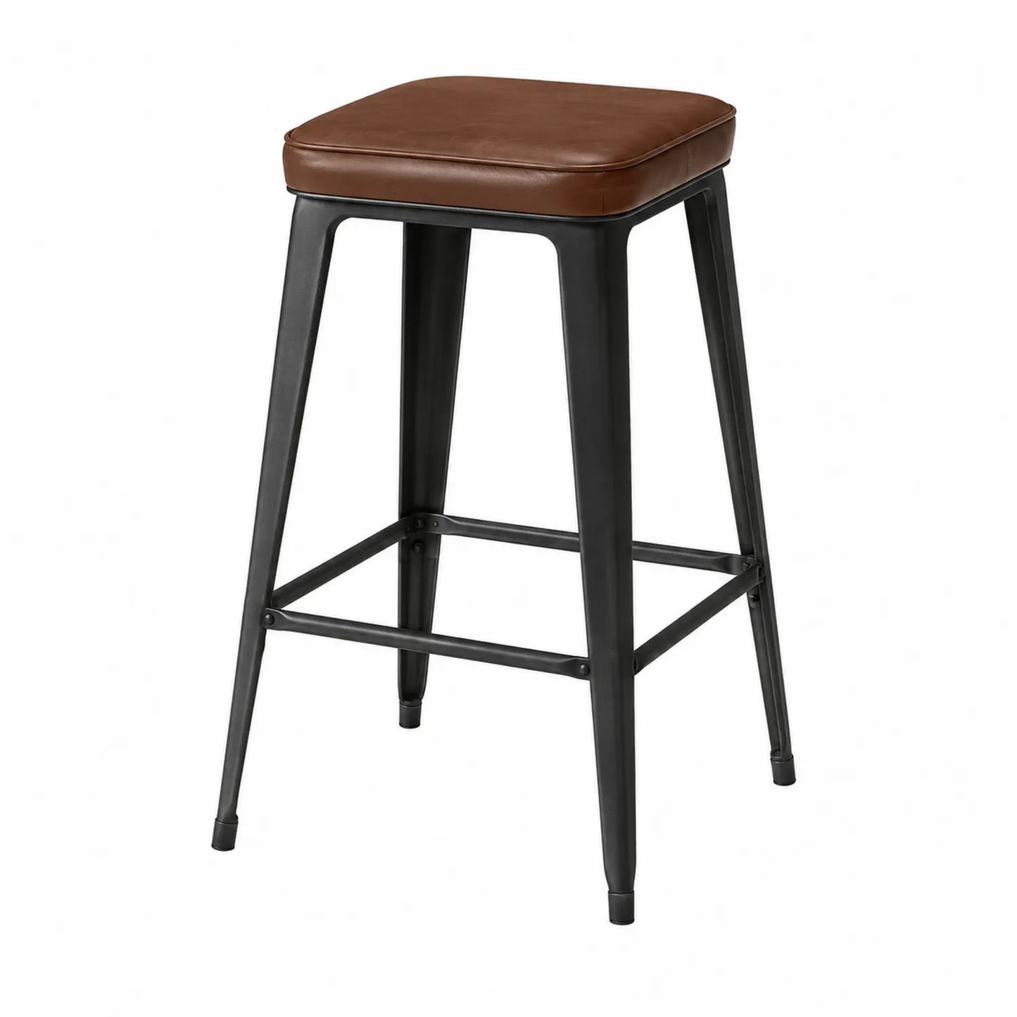 Metall-Barhocker mit brauner PU-Lederpolsterung 75 cm