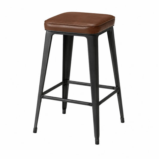 Metall-Barhocker mit brauner PU-Lederpolsterung 75 cm