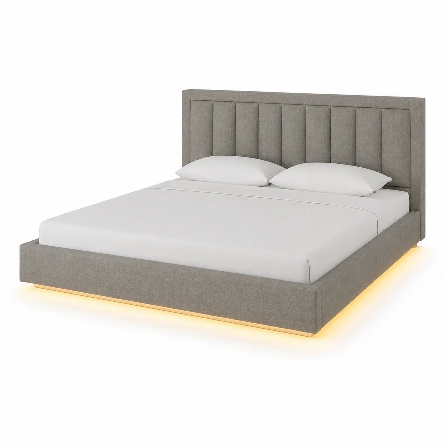 Leinenbett Grau 200x180 cm mit LED