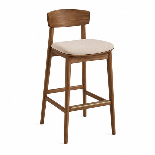 Barhocker aus Holz und Polyester Braun/Beige