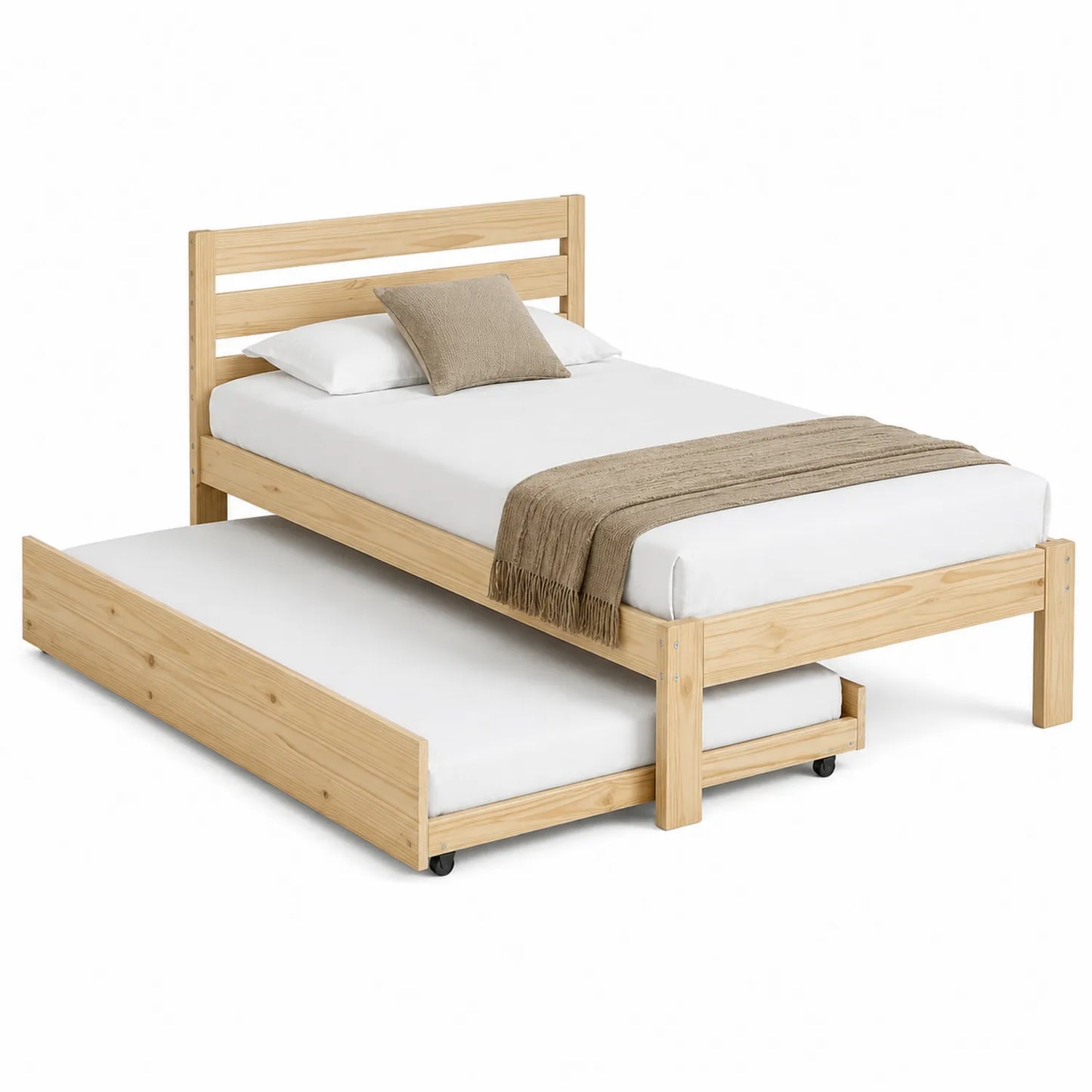 Kiefernholzbett mit Ausziehbarem Gästebett 90x200 cm Natur