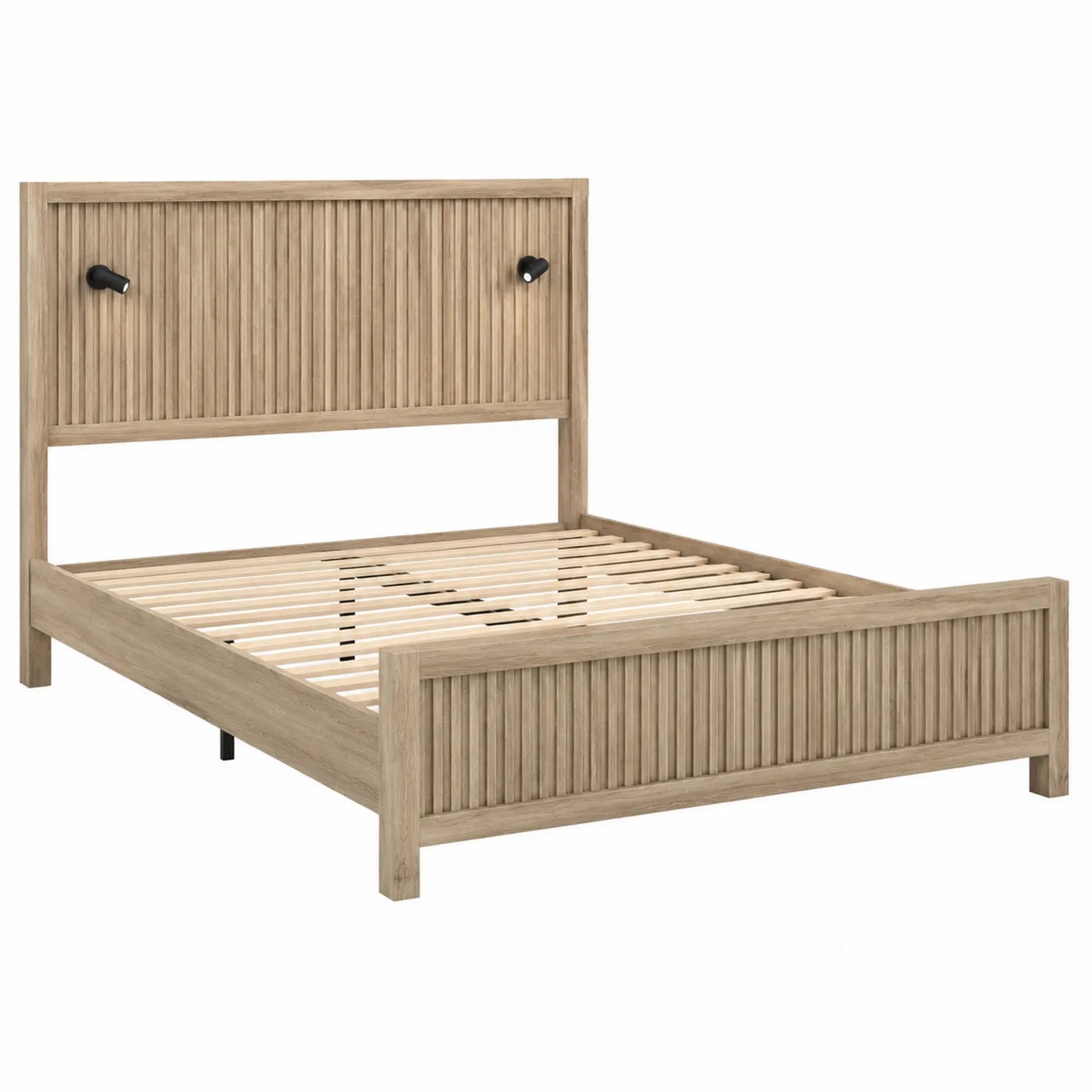 Holz Doppelbett mit Kopfteil und LED-Licht
