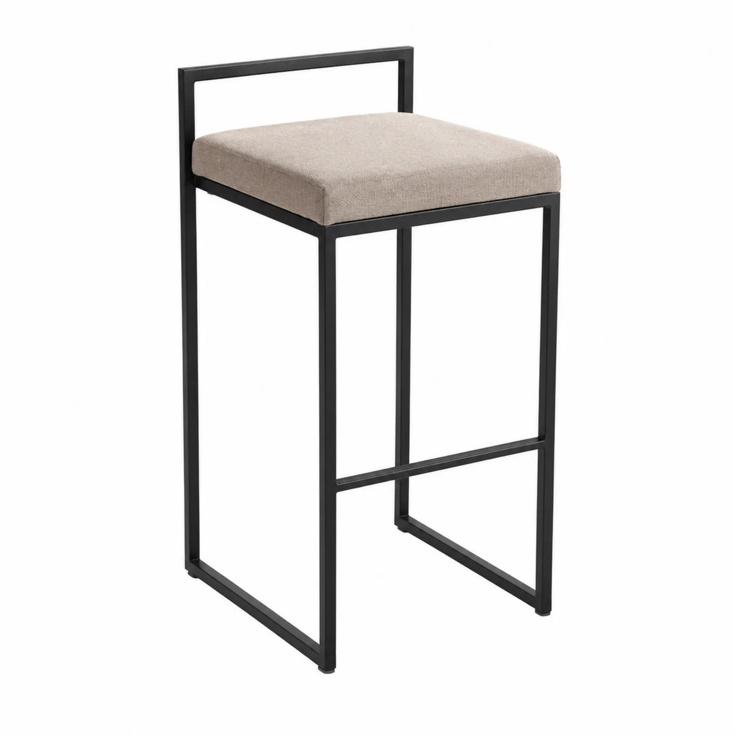 Barhocker Stahl Schwarz/Beige Leinen