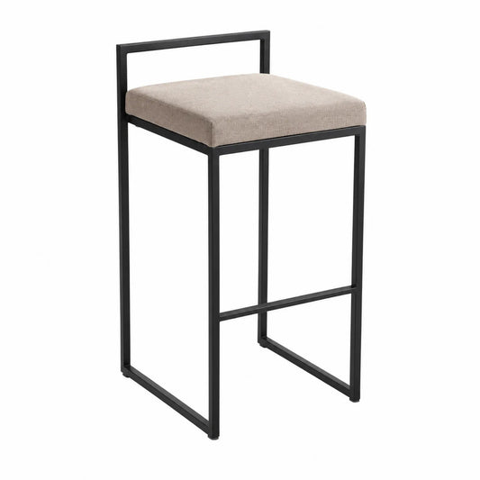 Barhocker Stahl Schwarz/Beige Leinen