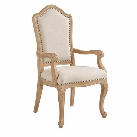 Esszimmerstuhl aus Holz mit Leinenbezug Beige