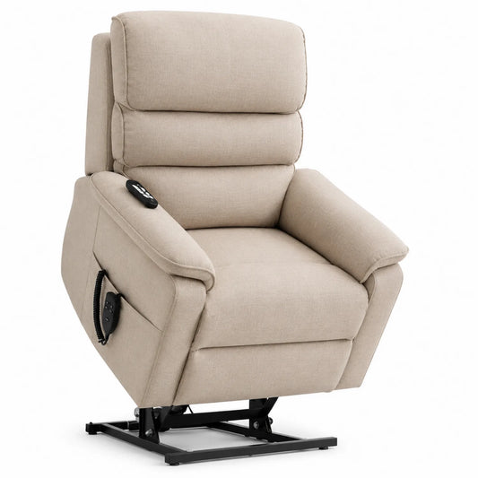 Elektrischer Relaxsessel aus Leinen mit Hebefunktion Beige