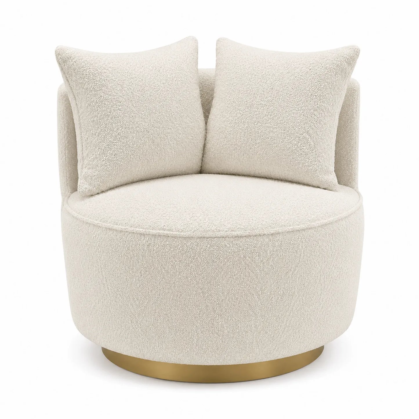 Runder Loungesessel aus Bouclé-Stoff mit Kissen, Creme, 80 cm