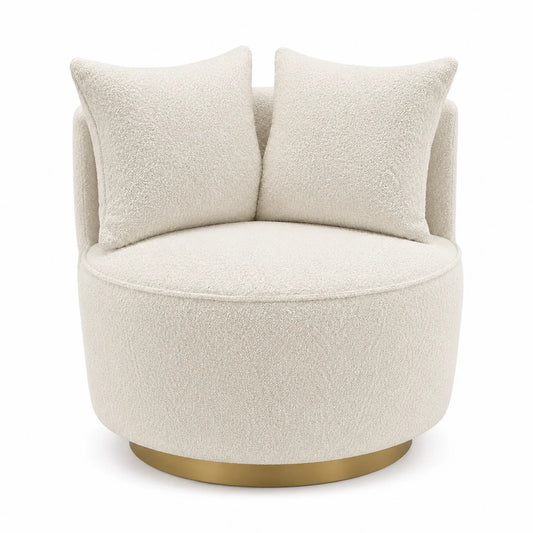 Runder Loungesessel aus Bouclé-Stoff mit Kissen, Creme, 80 cm