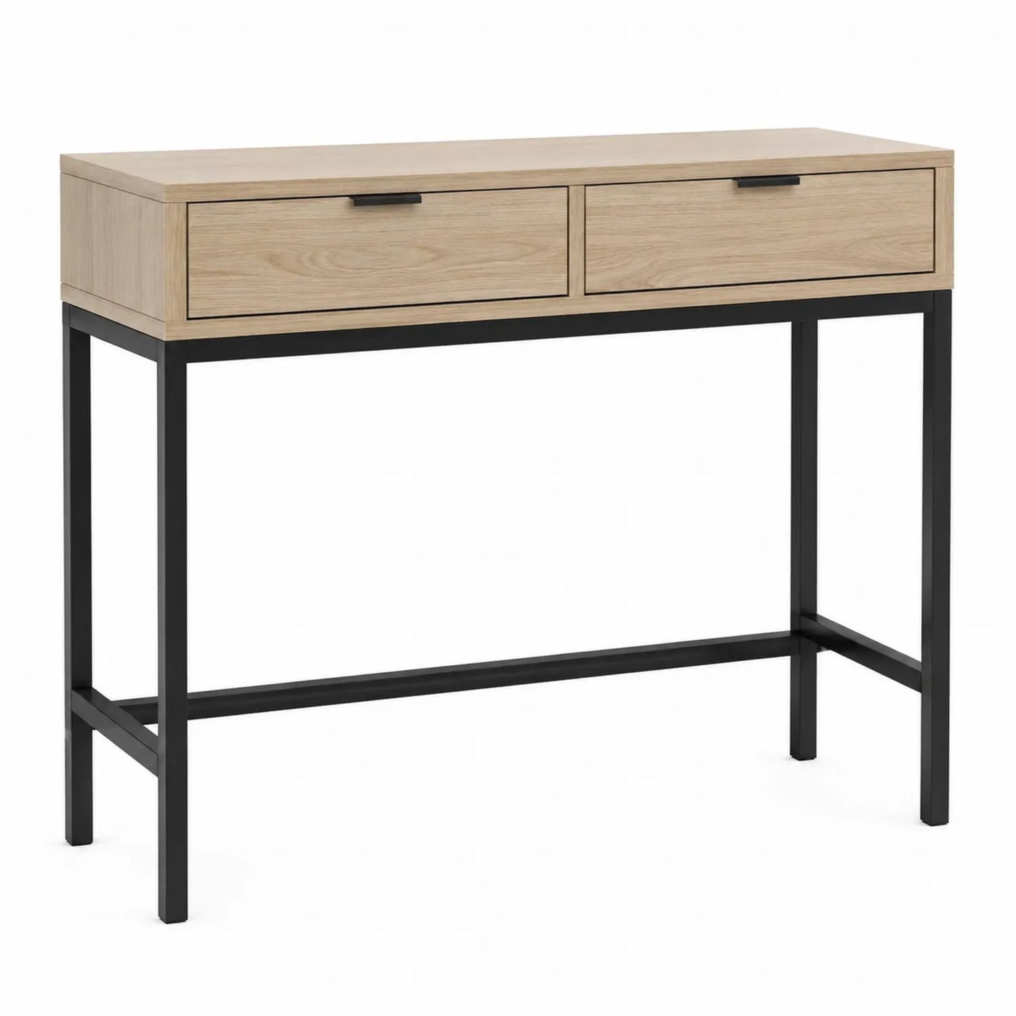Konsolentisch MDF Metall Eiche Natur Schwarz 100x35x75 cm