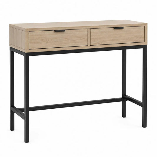 Konsolentisch MDF Metall Eiche Natur Schwarz 100x35x75 cm