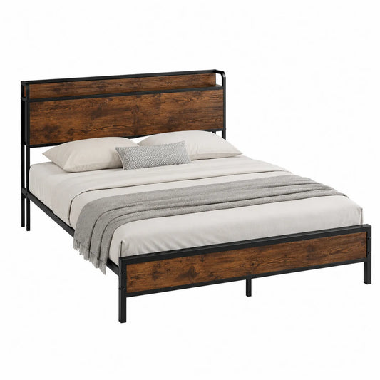 Metallbett mit Holzpaneelen Dunkelbraun/Schwarz 200x180 cm