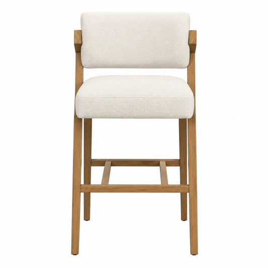 Barhocker aus Eiche mit Leinensitz Beige