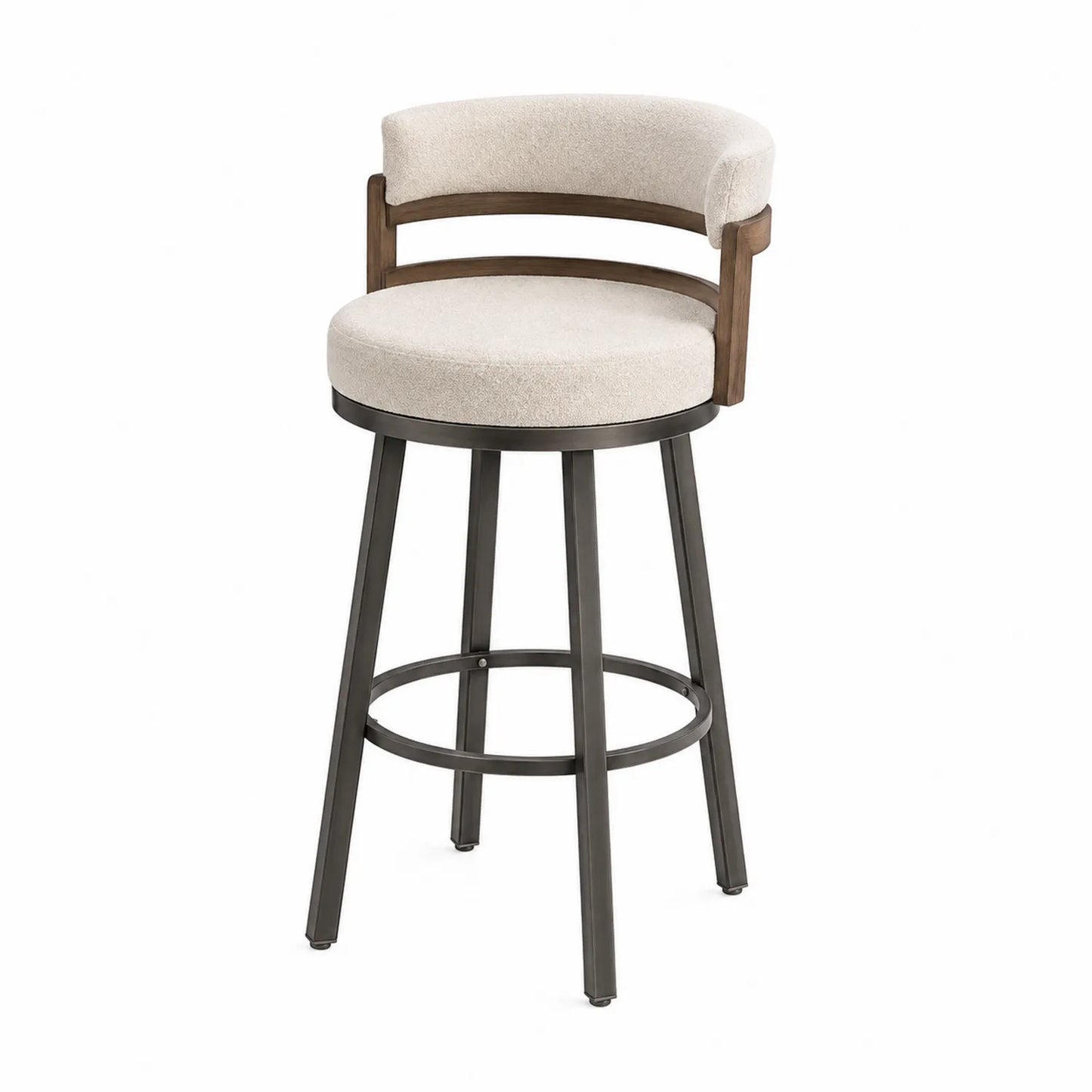Drehbarer Barhocker aus Metall und Holz mit Polyestergewebe, Beige