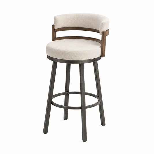 Drehbarer Barhocker aus Metall und Holz mit Polyestergewebe, Beige